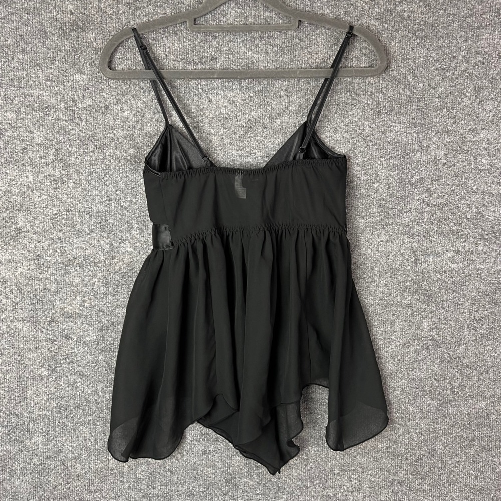 VINTAGE Y2K Fredericks of Hollywood Babydoll Top Womens Small Black Chiffon - Picture 2 of 7